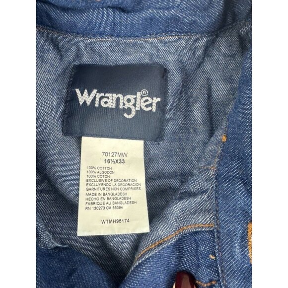 Vintage Wrangler Shirt Mens 16 1/2 33 Denim Pearl Snap Denim Jean Western Rodeo - Picture 6 of 8